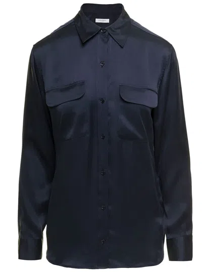 Equipment 'signature' Navy Blue Long Sleeves Shirt In Silk Woman