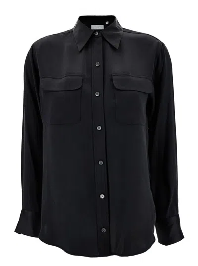 Equipment 'signature' Black Shirt With Two Patch Pockets In Silk Woman