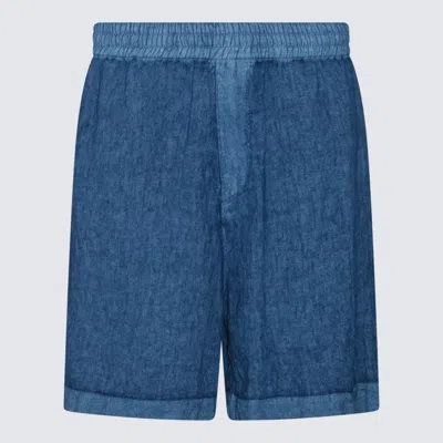 Burberry Blue Linen Shorts In Knight