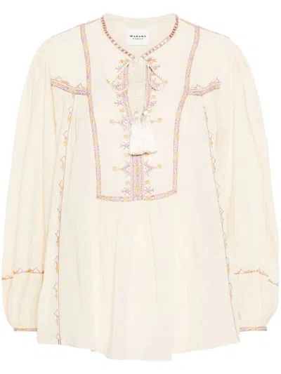 Isabel Marant Étoile Silekia Blouse With Geometric Embroidery In Nude & Neutrals