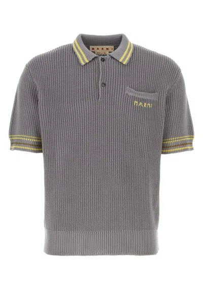 Marni Cotton Polo Shirt With Contrast Stripe Detailing In Grey