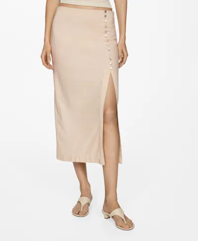 Mango Linen Skirt With Slit Beige In Light Beige