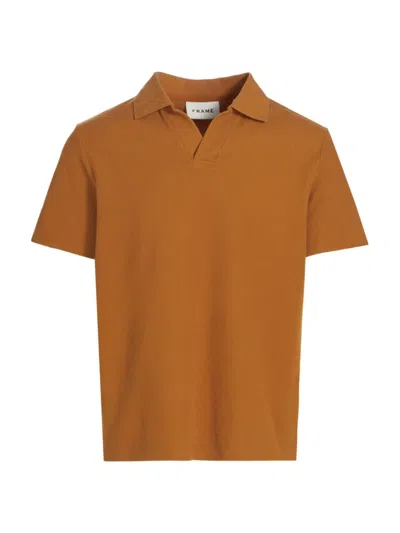 Frame Jacquard Short Sleeve Open Collar Polo Shirt In Rust