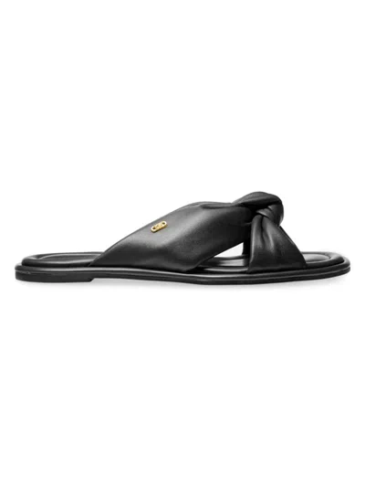 Michael Michael Kors Elena Knotted Leather Slides In Black