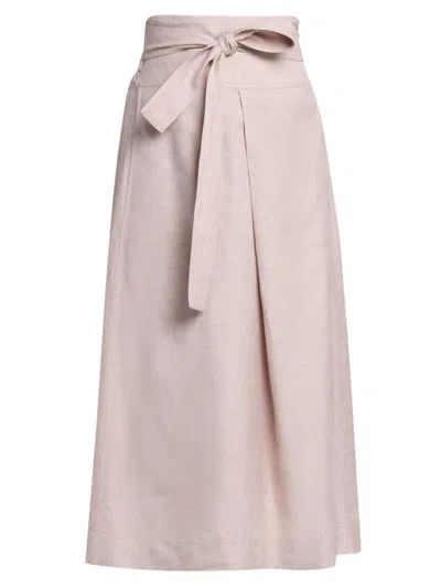 Loro Piana Ariel Spring Linen-wool Belted Midi Skirt In 30el Kiku Garden