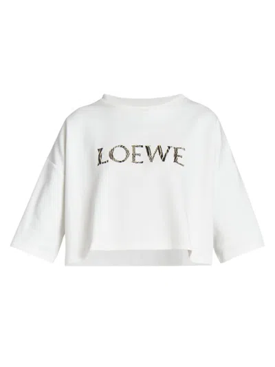 Loewe X Paula Ibiza Raffia Logo Crop T-shirt In Off White