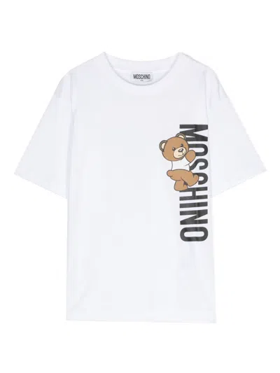 Moschino Kids' White Cotton Teddy Bear T-shirt In 10101 - Bianco