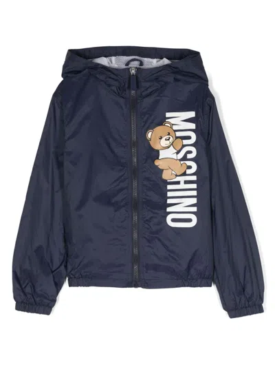 Moschino Kids' Teddy Bear-print Rain Jacket In Blue