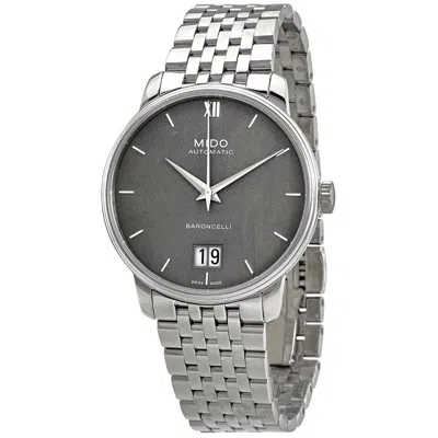 Mido Men's Swiss Automatic Baroncelli Iii Stainless Steel Bracelet Watch 40mm In Anthracite / Grey