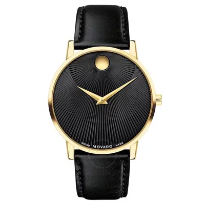 Movado Men's Museum Classic Swiss Quartz Black Leather Watch 40mm In Black / Gold Tone / Yellow