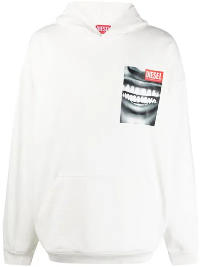 Diesel S-nabel-hood-face Hoodie With Close-up Smile Print In White