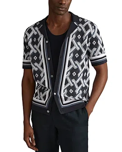 Reiss Hyde - Navy Multi Knitted Cuban Collar Shirt, S