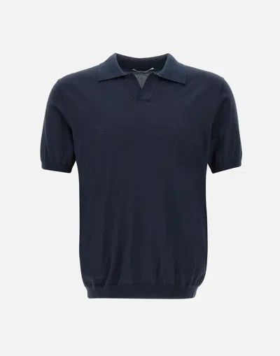 Kangra Cashmere Cotton Polo Shirt - Blue Man's Short Sleeve