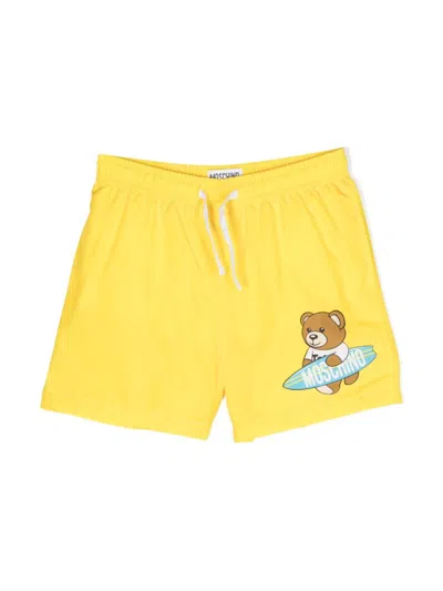 Moschino Kids' Teddy Bear Swim Shorts In Yellow