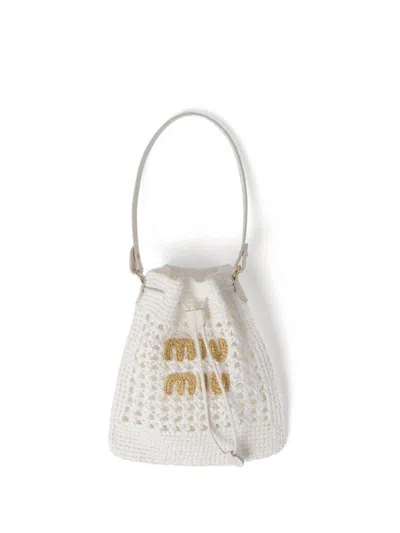 Miu Miu White Woven Mini Bucket Bag