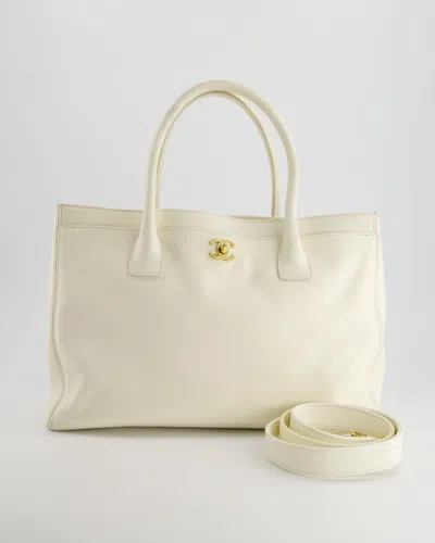 Pre-owned Chanel Executive Leather Shopper Tote Bag With Gold Hardware In White