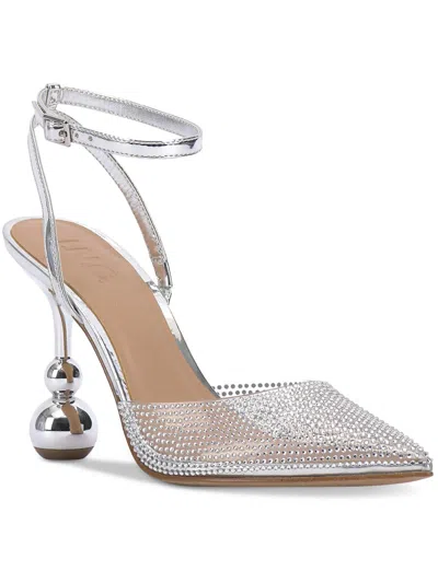 Inc Rami Womens Faux Leather Ankle Strap Pumps In Silver