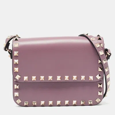 Valentino Garavani Lilac Leather Mini Rockstud Crossbody Bag In Purple