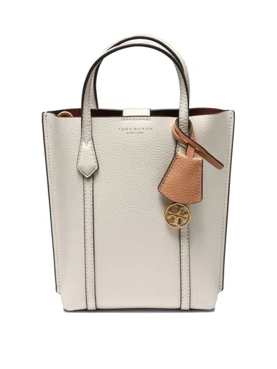 Tory Burch Perry Logo Embossed Mini Tote Bag In White