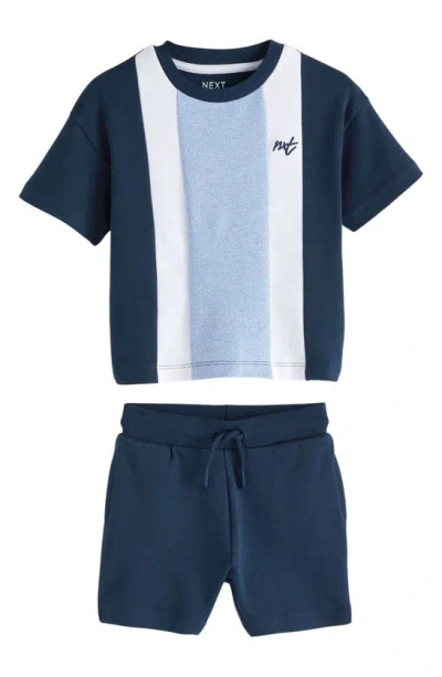 Next Kids' Stripe Cotton T-shirt & Shorts Set In Blue
