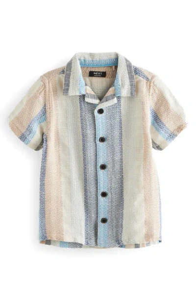 Next Kids' Stripe Textured Cotton Camp Shirt In Brown