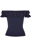 JONATHAN SIMKHAI OFF-THE-SHOULDER RUFFLED KNITTED TOP