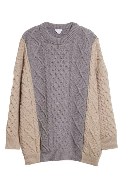 Bottega Veneta Cable-knit Wool-blend Sweater In Beige,grey