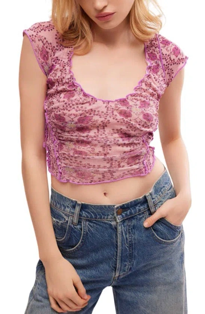 Free People Oh My Baby Crop Mesh T-shirt In Lilac Combo