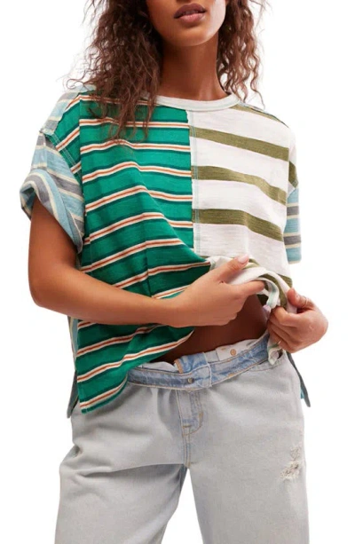 Free People Get Real Stripe Oversize T-shirt In Green Combo