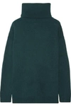 PRADA SUEDE-TRIMMED WOOL AND CASHMERE-BLEND TURTLENECK SWEATER