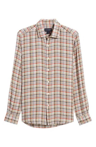 Scott Barber Plaid Linen Twill Button-up Shirt In Spice