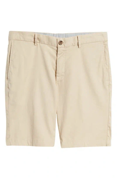 Scott Barber Flat Front Stretch Linen & Cotton Shorts In Khaki