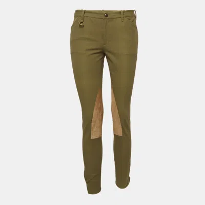 Pre-owned Ralph Lauren Green Suede Trim Cotton Twill Breeches Trousers M