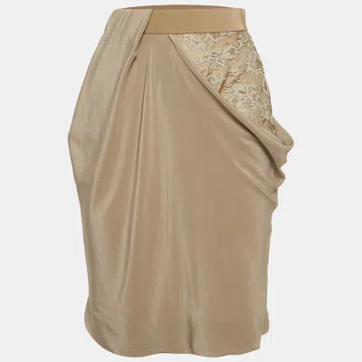 Pre-owned Sportmax Beige Lace Trim Silk Draped Pencil Skirt S