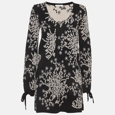 Pre-owned Chloé Black Floral Intarsia Knit V-neck Mini Dress M