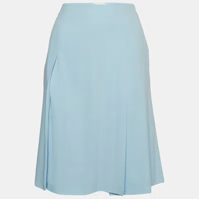 Pre-owned Valentino Roma Blue Pleated Crepe Flared Midi Skirt S
