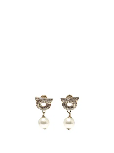 Ferragamo "crystal Gancini" Earrings In Gold