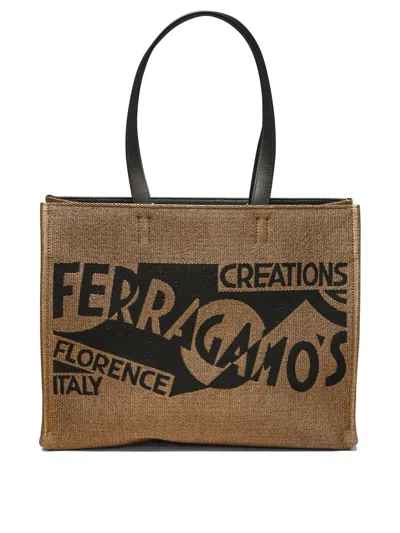 Ferragamo Tote Bag With Logo In Beige