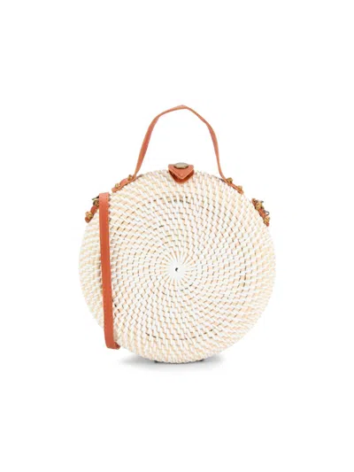 Collection 18 Women's Rattan Round Crossbody Bag In Ivory
