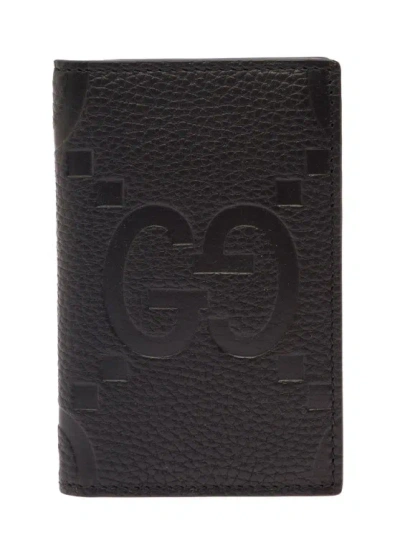 Gucci Jumbo Gg Leather Cardholder In Black