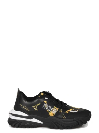 Versace Jeans Couture Couture Chain-print Sneakers In Black