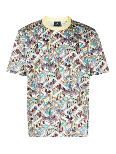 Ps By Paul Smith Ps Paul Smith Jack's World Print Cotton T-shirt In Yellow