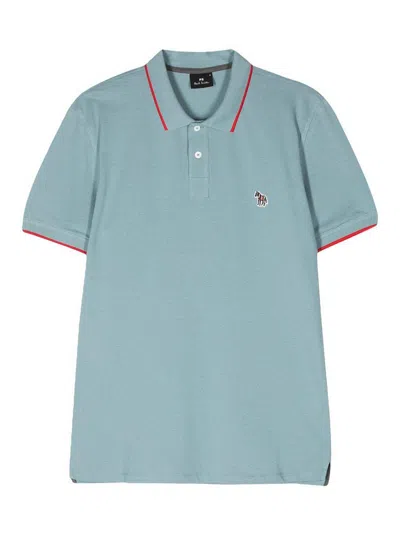 Ps By Paul Smith Zebra Logo Cotton Polo Shirt In Blue
