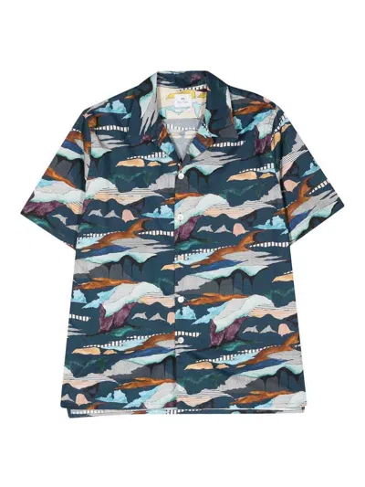 Ps By Paul Smith Ps Paul Smith Printed Casual Shirt In Blue