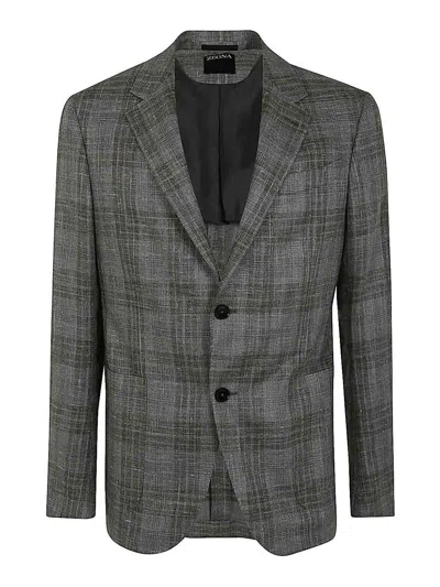 Zegna Wool And Silk Blend Jacket Clothing In Grey