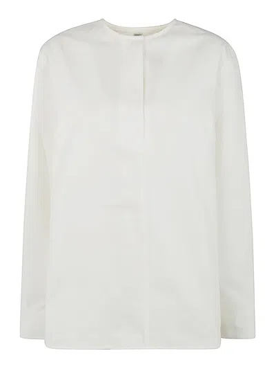 Totême Collarless Cotton Twill Shirt In White