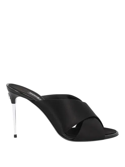 Dolce & Gabbana Cross Sandal In Satin In Black