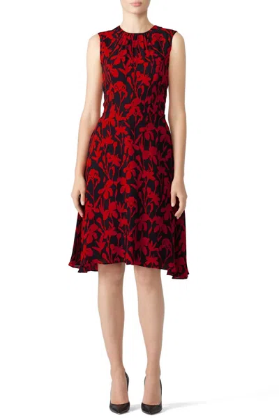 Milly Anna Dress In Iris Print In Red