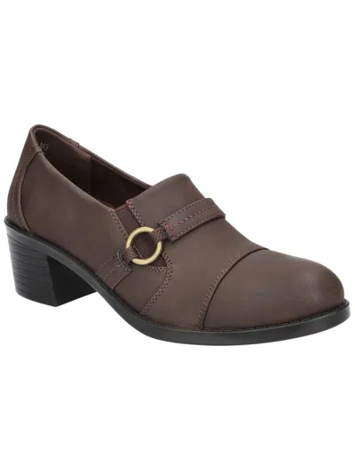 Easy Street Womens Faux Leather Round Toe Block Heels In Brown