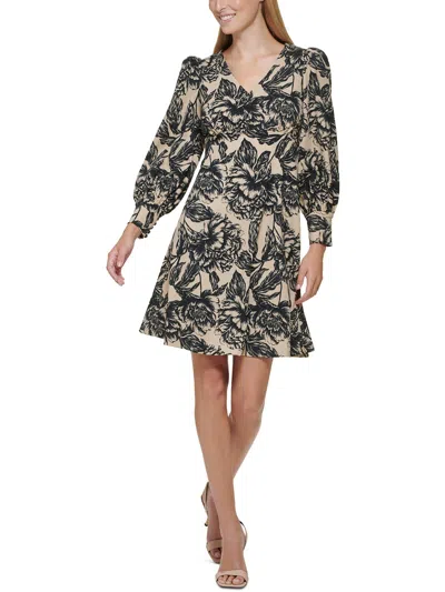 Calvin Klein Womens Printed Polyester Fit & Flare Dress In Green